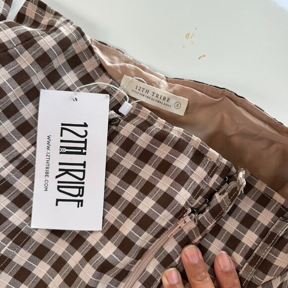 NWTs 12th Tribe Plaid Brown High Rise Straight Leg Pants S - Picture 3 of 6